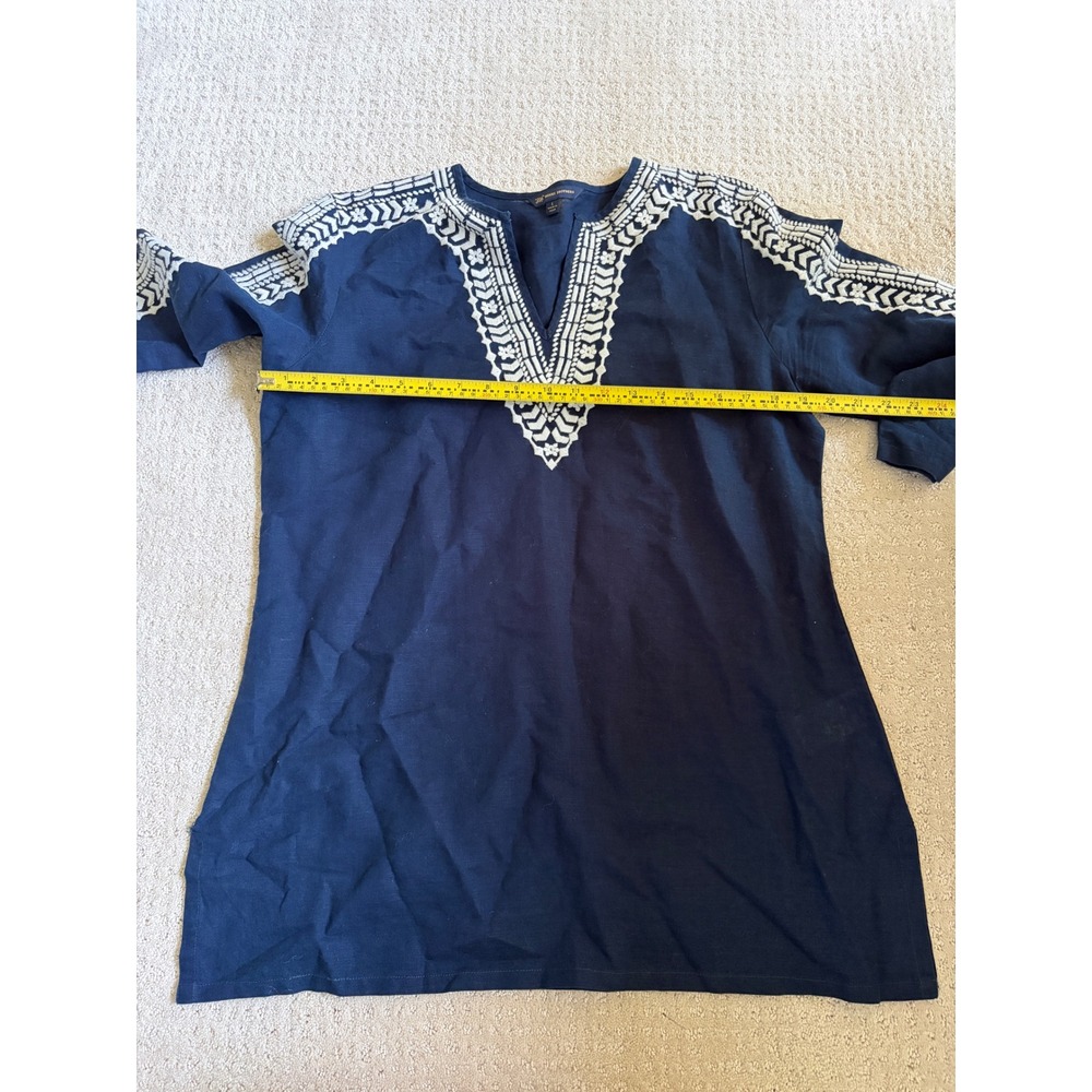 Brooks Brothers 346 Navy Blue Linen Blend Embroidered Tunic Top Womens Large